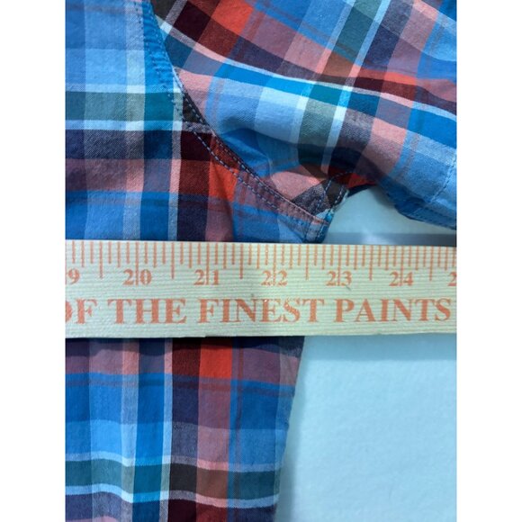 Mossimo Supply Co Mens Athletic Fit Plaid Button-Up Shirt Blue/Red Size L - Picture 10 of 13